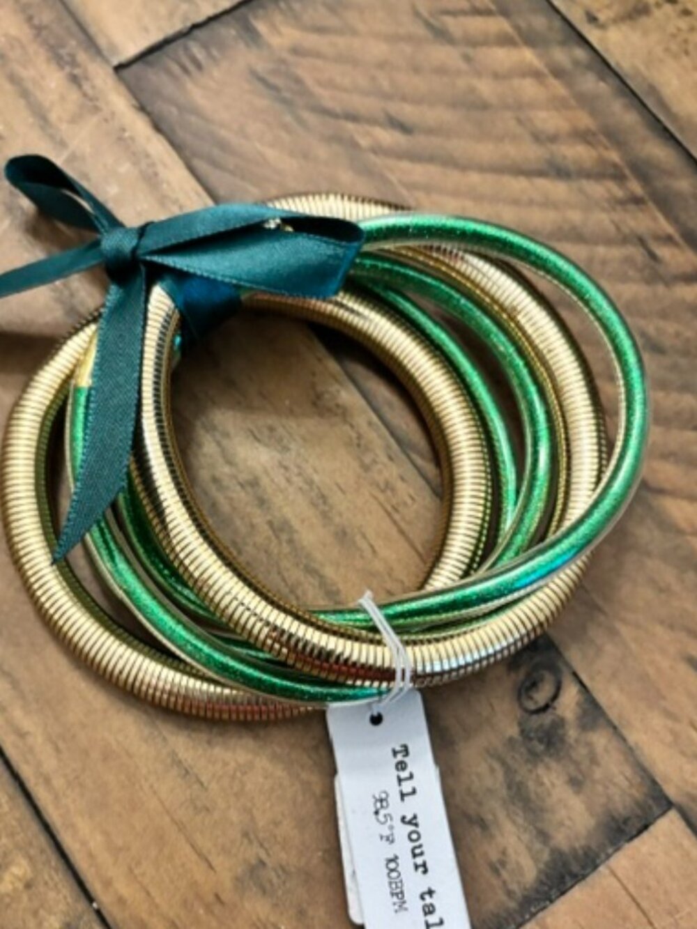 Green & Gold Metallic Bracelet Stack Set Game Day Jewelry